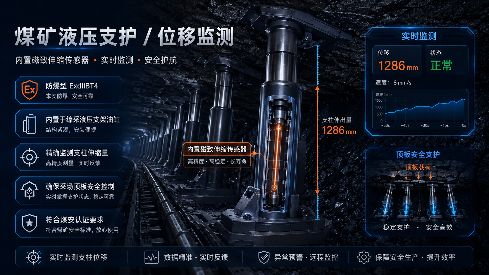 煤矿液压支护油缸磁致伸缩传感器 防爆ExdIIBT4 综采支架位移监测