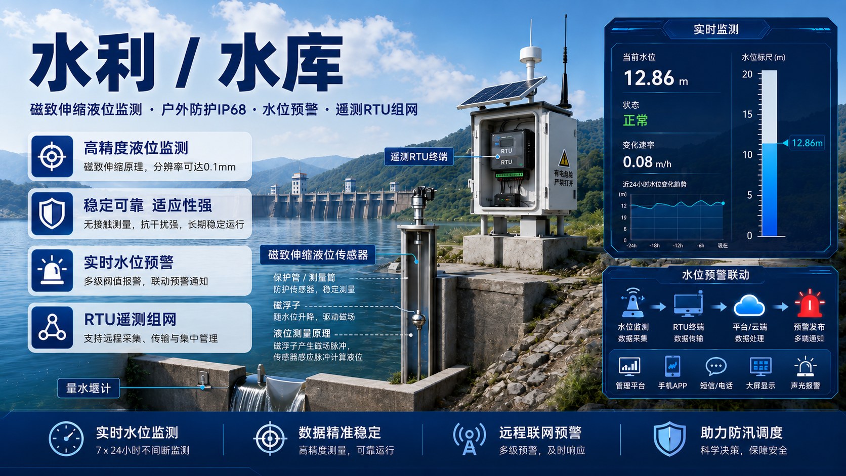 水利水库磁致伸缩量水堰计液位监测行业应用